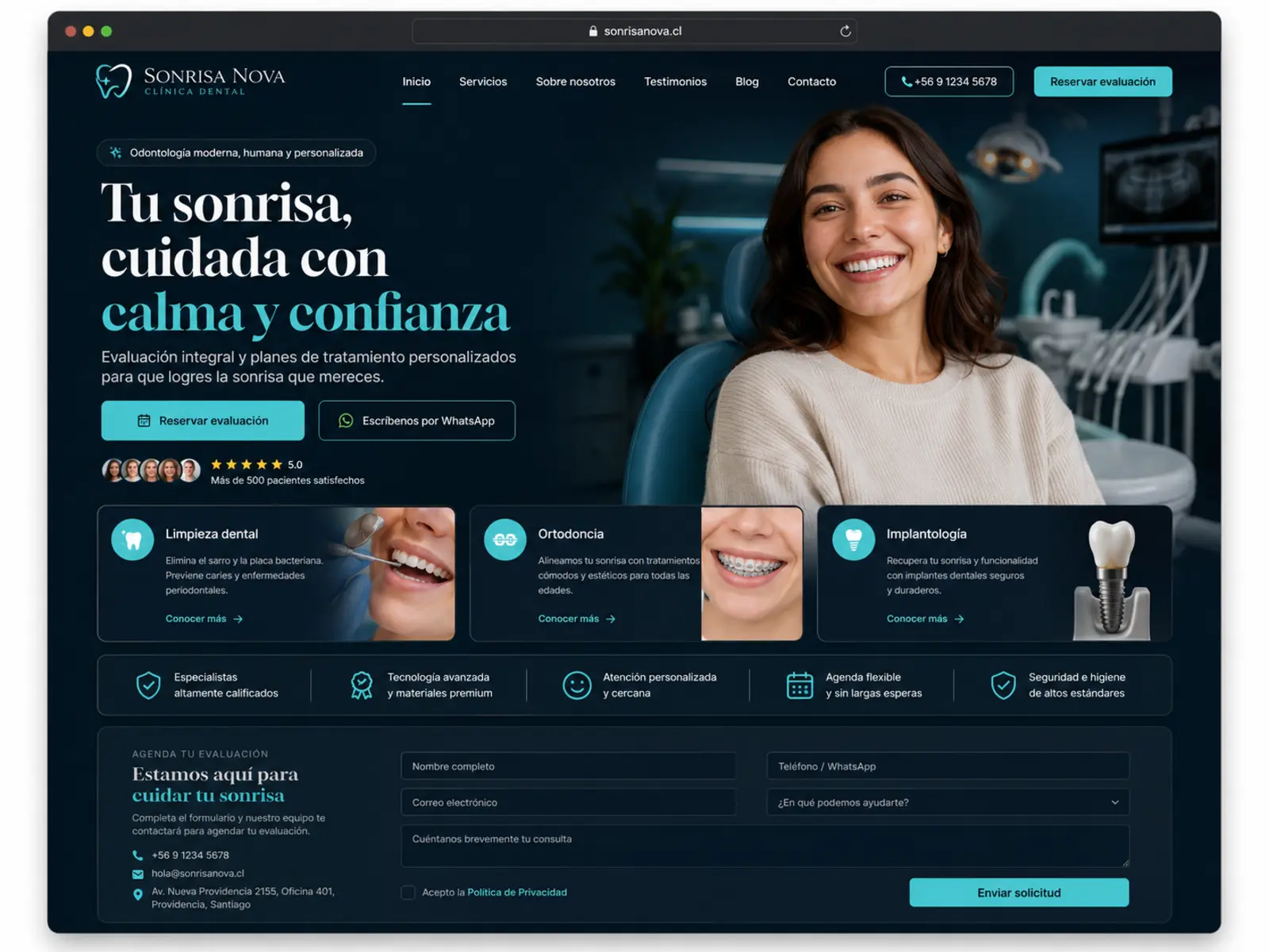 Vista previa de landing dental para cliente